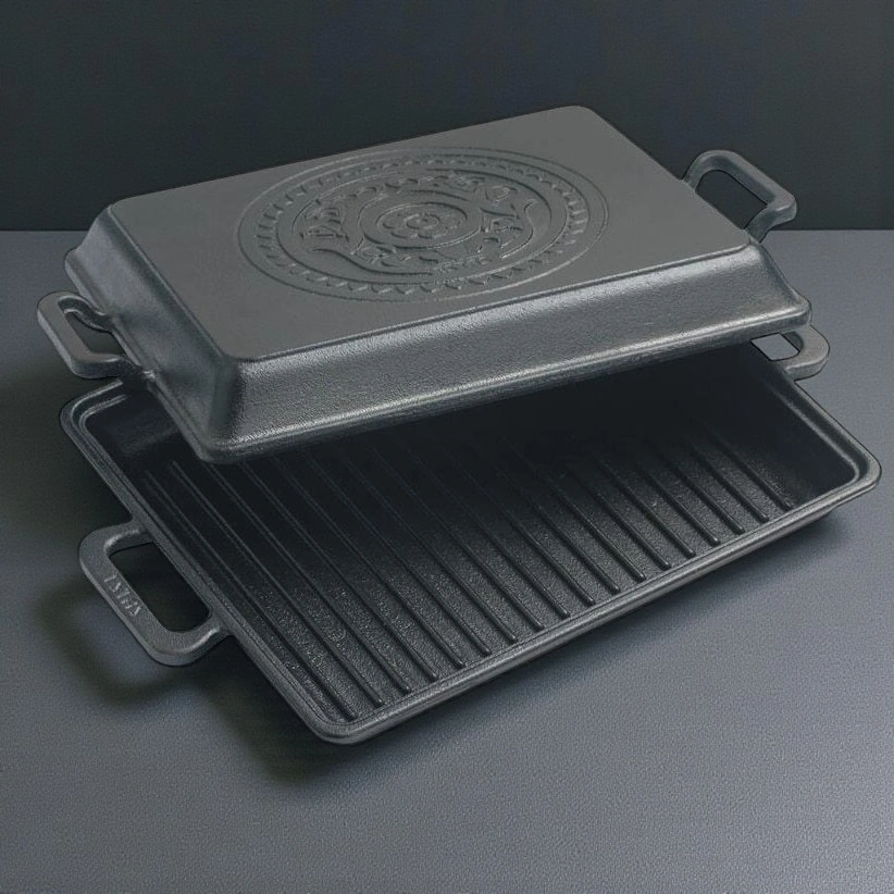 Demir Döküm Izgara Tava 26×32 cm Mühürleme Tavası + Kapak - Görsel 3