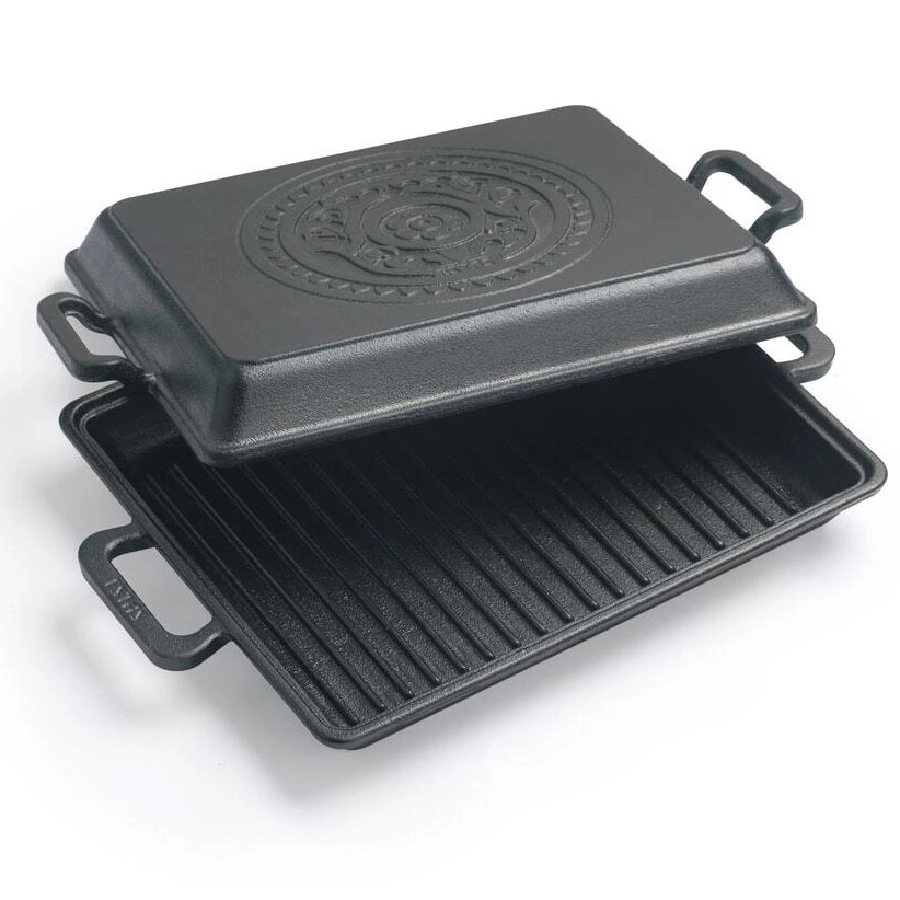 Demir Döküm Izgara Tava 26×32 cm Mühürleme Tavası + Kapak